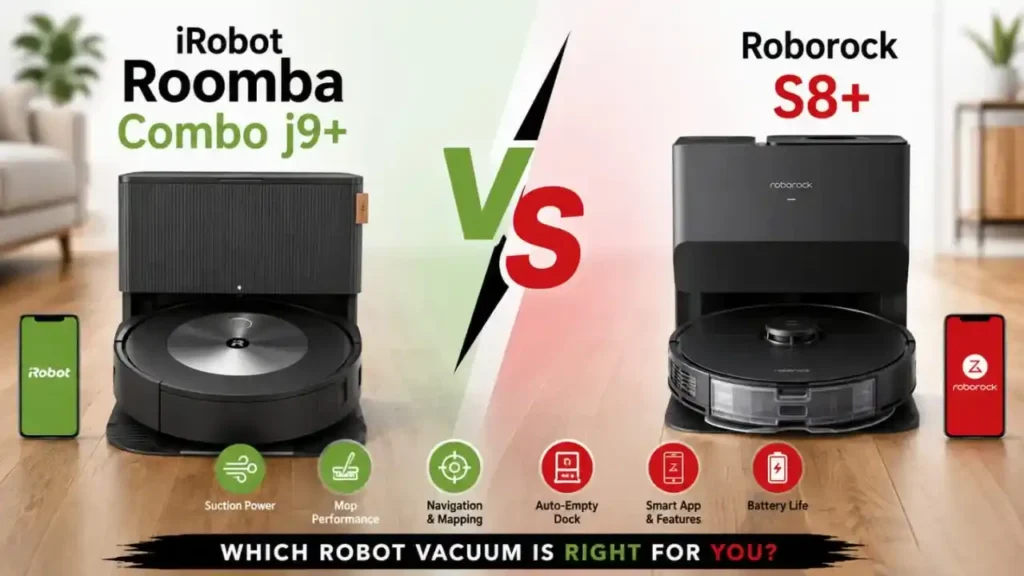 iRobot Roomba Combo j9+ vs Roborock S8+