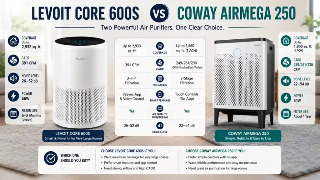Levoit Core 600S vs Coway Airmega 250