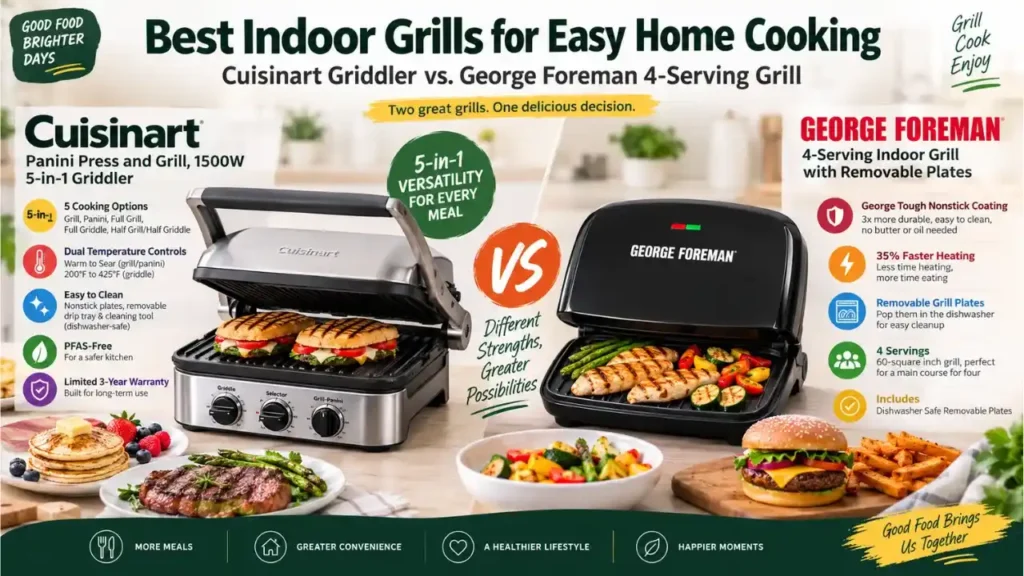 Best Indoor Grills for Easy Home Cooking: Cuisinart Griddler vs. George Foreman 4-Serving Grill