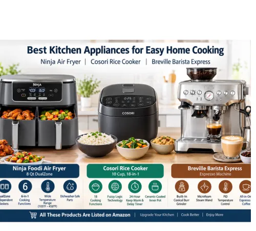 Best Kitchen Appliances for Easy Home Cooking: Ninja Air Fryer, Cosori Rice Cooker & Breville Barista Express